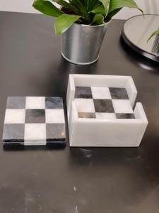Elegant Handmade Black and White <b>Marble</b> Coasters With Check Design <b>Set</b> of 6 For <b>Coffee</b> Tea Cups and <b>Table</b> Decor - Product Image 2