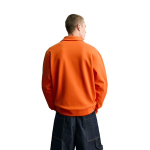 Pull à col zippé orange pour homme, coupe ample, en coton tricoté, couleur unie, col rabattu, style décontracté pour l'automne - Product Image 2