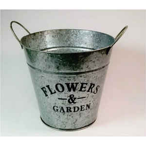 Pot de fleurs rustique en métal gaufré, seau ovale vintage avec poignées en corde, pot décoratif shabby chic pour la maison et le jardin - Product Image 2