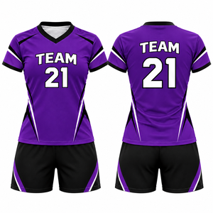 OEM Custom Sublimated <b>Women</b> Volleyball Uniform Club Team V-Neck Short Sleeve Breathable Quick Dry Polyester/Cotton Elastic Waist - Product Image 6