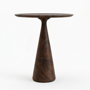 Modern Solid Walnut Wood Side Table Unique Conical Pedestal Design For Minimalist Bedside Nightstand Living Room End Table - Product Image 1