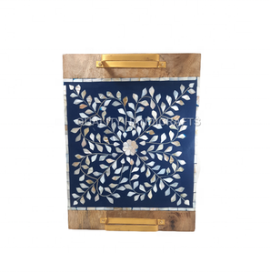 Ramadan Style arabe spécial taille et couleur personnalisables incrustation de nacre en bois décor à la maison vadrouille plateau de service fabriqué en Inde - Product Image 2