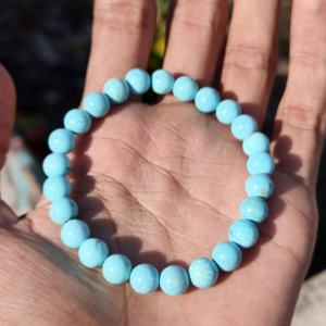 Bracelet tendance en perles d'aigue-marine pour femme, 18 cm, perles de pierres précieuses bleu clair polies - Product Image 1