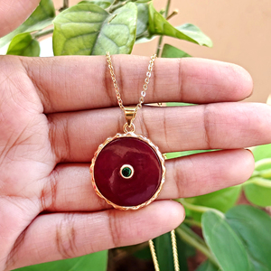 Best seller jewelry ruby jade round shape pendant with tiny emerald zircon inlaid 18k gold plated women <b>statement</b> chain <b>necklace</b> - Product Image 3