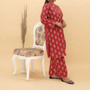 Women's 2-Piece <b>Gold</b> Printed Cotton Cambric <b>Suit</b> PS5113 Pants Included - Product Image 2