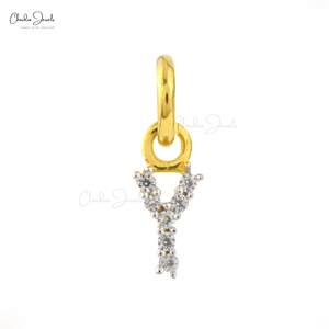 Colgante con Letra Y en Plata de Ley 925 con Circonita Blanca Natural de Corte Redondo de 0.9MM, Chapado en Rodio, Joyería con Iniciales - Product Image 1