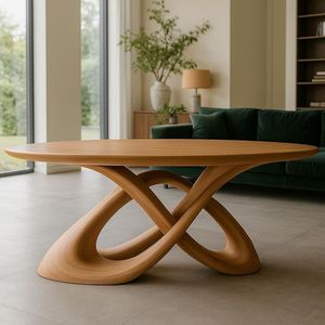 Midcentury Modern Round Wooden Coffee <b>Table</b> Handmade Living Room Furniture Natural Finish Warm Tone Design - Product Image 2