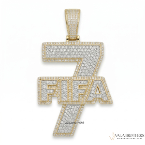 Pendentif personnalisé en moissanite, or 18 carats, pendentif <span class=keywords><strong>FIFA</strong></span> <span class=keywords><strong>7</strong></span> en moissanite, charme hip hop pour homme, pendentif hip hop en moissanite - Product Image 1