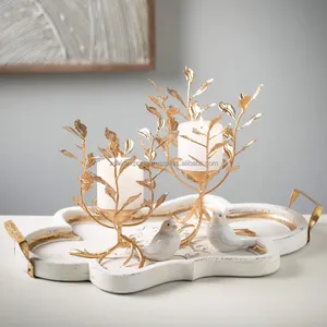 Porte-bougie de Noël artisanal en bois naturel et métal, design moderne et luxueux pour la décoration intérieure de la maison et des restaurants - Product Image 1