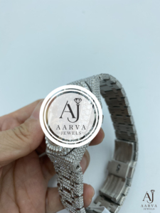 AARVA JEWELS Men's Luxury Quartz Watch Stainless Steel Moissanite Encrusted Dial 25mm Analog ETA Movement <b>Chronograph</b> Sapphire - Product Image 2