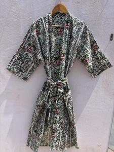 Bata Kimono Floral de Algodón para Mujer, Hecha a Mano con Estampado de Bloques, Bata de Baño, Vestido de Dama de Honor, Ropa de Dormir de Verano - Product Image 4