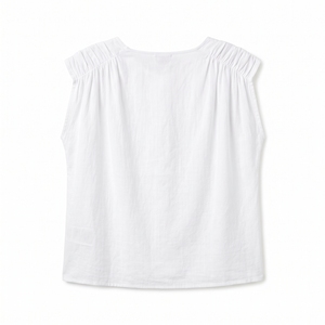 Women's Summer Loose Simple Solid Bow Gathered Shoulder Top Statement Detail Casual Blouse OEM ODM Wholesale Factory Custom Logo - Product Image 3