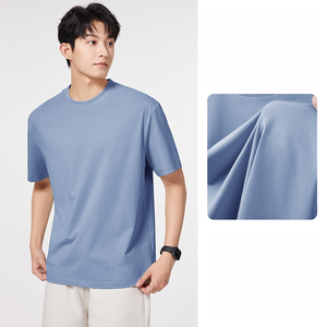 T-shirt à manches courtes pour homme, bleu marine, séchage rapide, respirant, anti-rides, coupe classique, col rond, décontracté, tricoté en polyester/coton, uni - Product Image 2