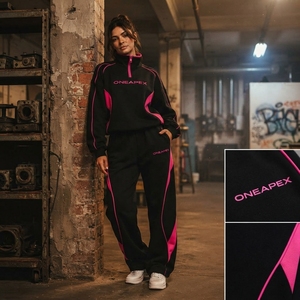 Women's Black <b>Pink</b> Quarter Zip <b>Tracksuit</b> <b>Set</b> Sportswear Pullover Sweatshirt Jogger Pants Casual Streetwear Two Piece Outfit - Product Image 4