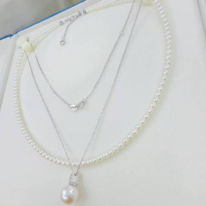 Collier en perles d'eau douce naturelles de Zhuji, rondes de 3-4 mm avec pendentif rond de 10-11 mm, presque sans défaut, collier universel - Product Image 1