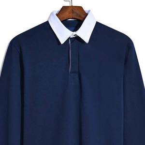 Chemise de rugby à manches longues pour homme, taille plus, col rond, logo brodé personnalisé, tissu 100% coton, couleur bleu foncé, pull-over, chemises de sport - Product Image 2