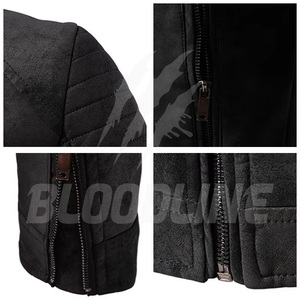 BLOODLINE Men's <b>Suede</b> PU Leather Motorcycle <b>Jacket</b> Slim Fit Stand Collar Zipper Front Windproof Autumn Wear - Product Image 6