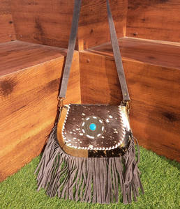 Nuevo bolso cruzado de cuero de piel metálica con pelo Real en la piel, bolso cruzado de cuero de ante de estilo occidental con flecos de Piedra Media, regalos para mujeres - Product Image 2