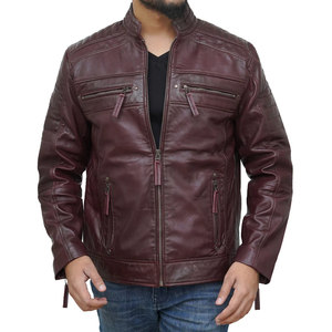 2026 Latest Design <b>Men's</b> Genuine <b>Leather</b> Moto <b>Jacket</b> OEM Service Stand Collar Zipper Closure Solid Color Slim Fit - Product Image 3