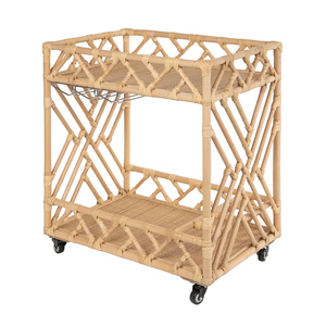 Carrito de Servicio de Bar de 2 Niveles de Ratán con Diseño Moderno, Construcción Ecológica y Duradera, 4 Ruedas Giratorias - Product Image 6