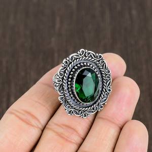 Faceted Emerald Ring Oxidized Sterling Silver <b>Boho</b> Statement Handmade Gemstone Jewelry Luxury Gift - Product Image 4