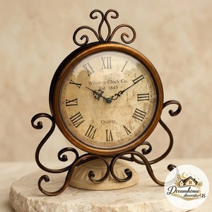Reloj de Escritorio Circular de Metal, Movimiento de Cuarzo, Funciona con Batería, Diseño Tradicional, Visualización de Hora con Agujas - Product Image 1