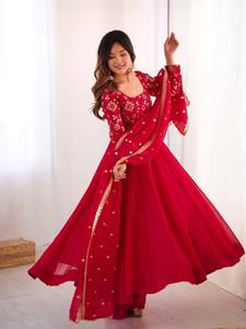 Elegant <b>Red</b> Anarkali Suit for Women – Designer Flared Ethnic Gown with Embroidered Dupatta | Festive Party Wear - Product Image 2