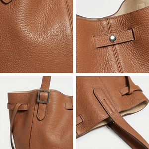Sac fourre-tout en cuir véritable, couleur unie, fermeture à fermoirs, style minimaliste, usage quotidien, toutes saisons, marron, noir - Product Image 2