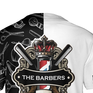 Nouveaux vêtements de travail pour barbier, t-shirt personnalisé avec logo par sublimation, blouse lavable, maillot de baseball, tenue de salon de coiffure - Product Image 6
