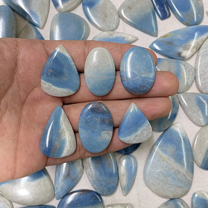 New Arrival Radha Arts Trolleite Cabochon Loose Gemstone Blue and White Extremely Rare Mineral <b>Silver</b> Jewelry From Rajasthan - Product Image 2