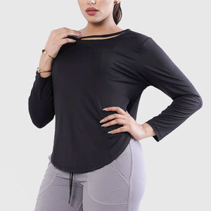 Ropa Deportiva para Mujer, Camiseta de Manga Larga con Dobladillo Curvo, Ropa de Entrenamiento Personalizada, Cuello Ancho, Ajuste Ceñido, Transpirable - Product Image 5