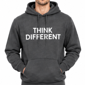 เสื้อฮู้ดดี้ผู้ชายสีเทาเข้มแบบขายส่ง สั่งทำได้ พิมพ์ลายกราฟิก "Think Different" สไตล์ลำลอง - Product Image 2