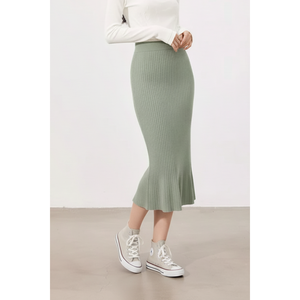 Falda Midi de Punto Acanalado de Cintura Alta para Mujer al por Mayor, Casual, de Lana, Ecológica, Antiarrugas y Transpirable - Product Image 1