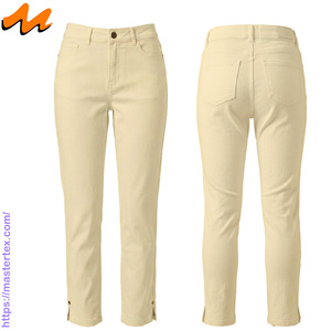 Pantalones de mujer de cinco bolsillos con abertura en el bajo, sin mezclilla, de corte ajustado, de tela transpirable, para verano y primavera, de algodón y elastano, con un peso de 7.81 oz. - Product Image 3