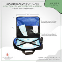 Étuis de transport légers en tissu noir avec fermeture éclair pour insignes maçonniques, incluant un étui souple avec poche pour compas carré brodé MM-WM