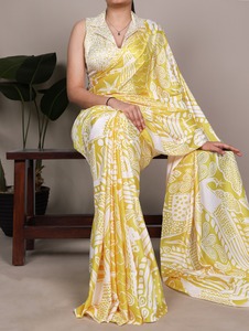 Sari Tradicional Indio de Seda Satinada con Estampado para Uso Diario y Eventos Festivos, Atuendo Elegante y Moderno para Mujer - Product Image 3