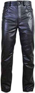 <b>Men's</b> <b>Black</b> Leather Breathable Printed Moto <b>Pants</b> Straight Fit Zipper Fly Mid Waist Side Pockets Lightweight Casual Winter Wear - Product Image 6