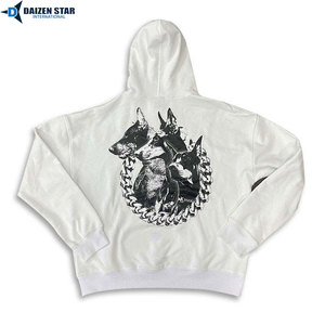 DAIZEN <b>STAR</b> Men's White Hooded Sweatshirt Cotton Print Dog <b>Design</b> Casual Autumn Wear Regular Fit Back Logo - Product Image 3