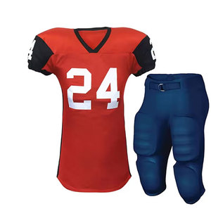 Uniforme de Fútbol Americano, Jersey Rojo con Pantalones Azules, Número 45 Sublimado, Cuello en V, Manga Corta, Material de Malla Transpirable - Product Image 2