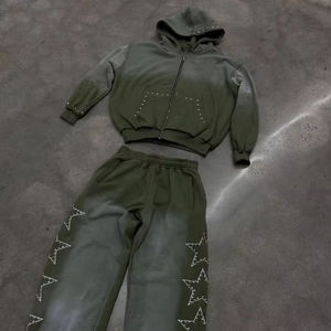 ชุดวอร์มผู้ชายทรงโอเวอร์ไซส์แบบวินเทจประดับคริสตัล งานคุณภาพสูงสั่งทำพิเศษ ทรงปกติ พร้อมเชือกผูกเอว เหมาะสำหรับฤดูหนาว - Product Image 1