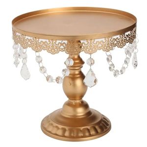 New Arrival Golden Round Metal Cake Stand with Crystal Hangings Handmade Dessert Display for showcase Wedding Birthday Party - Product Image 1