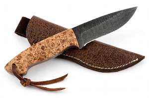 Cuchillo utilitario artesanal de acero de Damasco para exteriores con mango de madera de arce natural. - Product Image 5