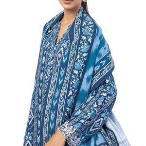ชุดเสื้อผ้าสตรีสีฟ้าพิมพ์ลาย วิสโคสผสม ดีไซน์สดใส ตะเข็บทนทาน ชุด 3 ชิ้น - Product Image 4