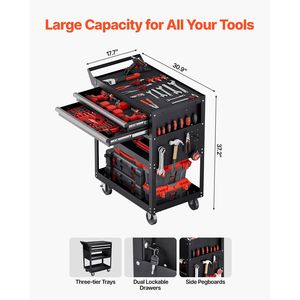 Carrello Portautensili Meccanico a 5 Ripiani con Capacità di Carico di 180 Kg, 2 Cassetti e Pannello Forato - Product Image 2