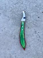 Couteau à boucle unique personnalisé Ziq International, manche vert, acier J2, outil de coupe de sabots pour chevaux, usage professionnel, modèle