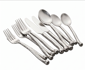 Modern Hammered Finish Stainless Steel Flatware Set With <b>Mirror</b> Polish For Wedding Use And Daily Use - Product Image 1