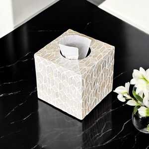 Luxe Pearlscape Mother of Pearl Inlay Tissue Box Custom Pattern Iridescent Shell Mosaic Holder for Modern Interiors - Product Image 1