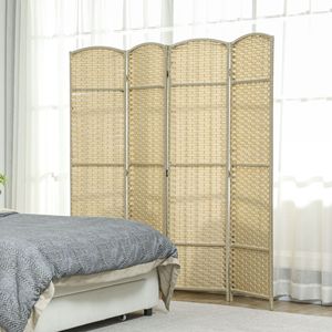 4-Panel 5.6FT Tall Beige <b>Folding</b> Room Divider <b>Screen</b> Portable Privacy <b>Screen</b> Partition for Home Office Paper Material - Product Image 2