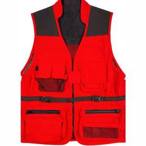 Chaleco rojo sin mangas para hombre con cuello alto y bolsillos, ropa de abrigo informal de otoño, tela de lana transpirable - Product Image 5