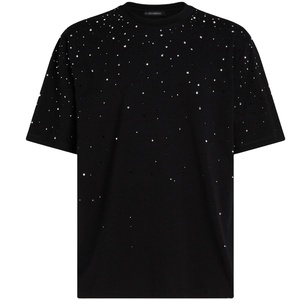 เสื้อยืดโอเวอร์ไซส์ประดับเพชรเทียมสำหรับฤดูร้อน แบบหลวม ไซส์พลัส ผ้าฝ้ายคุณภาพสูง สไตล์สตรีทแวร์ลำลองสำหรับผู้ชาย - Product Image 2